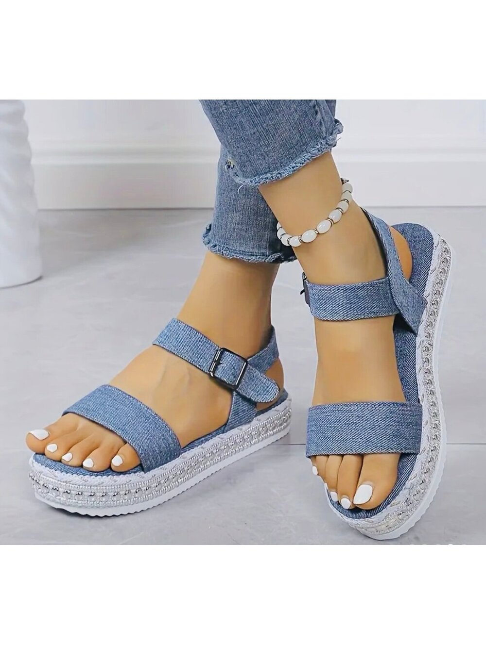 New -Stylish and Comfy -Mid Platform Fashion Sandals -Baby Blue -Size 8